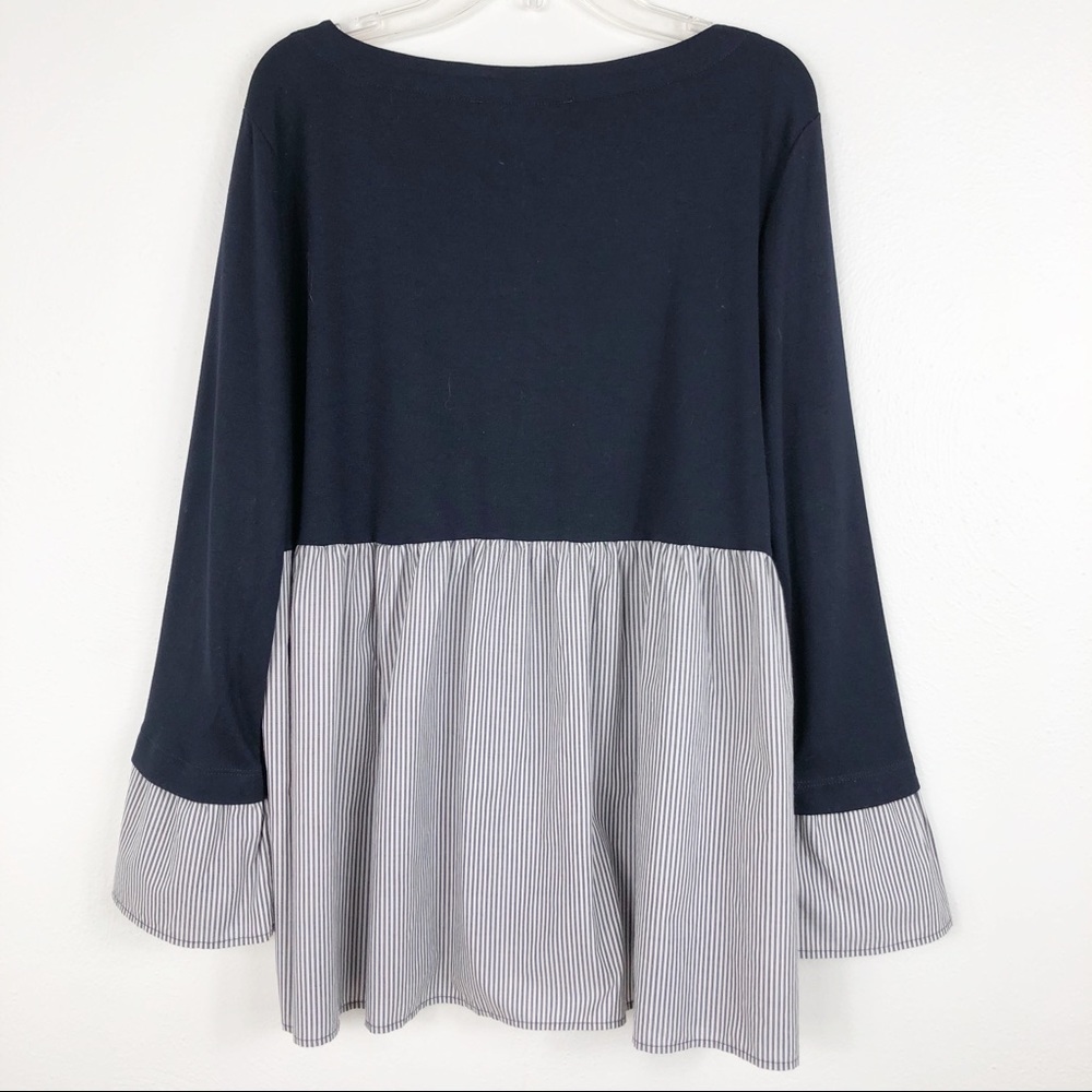 LOFT Navy Long Sleeve Striped Panel Knit Blouse - Picture 3 of 5